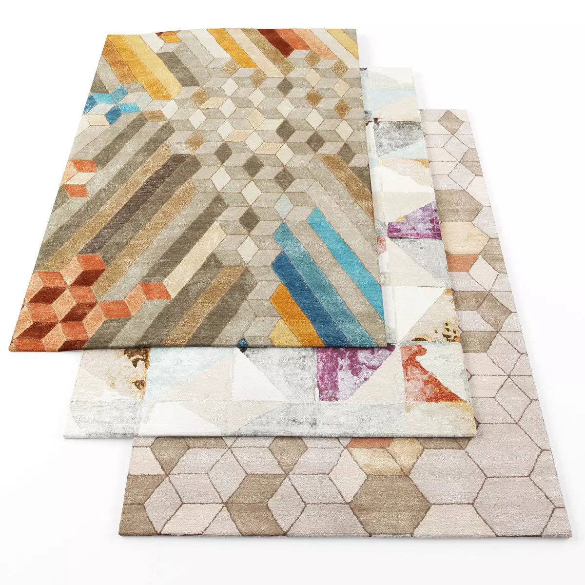 Rugs-1305 three rugs with geometric patterns Low-poly 3D model_0
