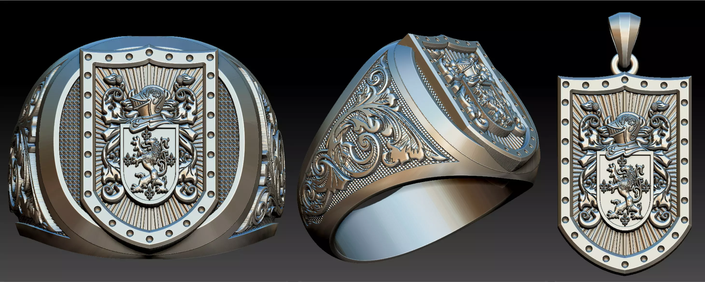 Coat of Arms Family - Ring and Pendant 3D print model_0