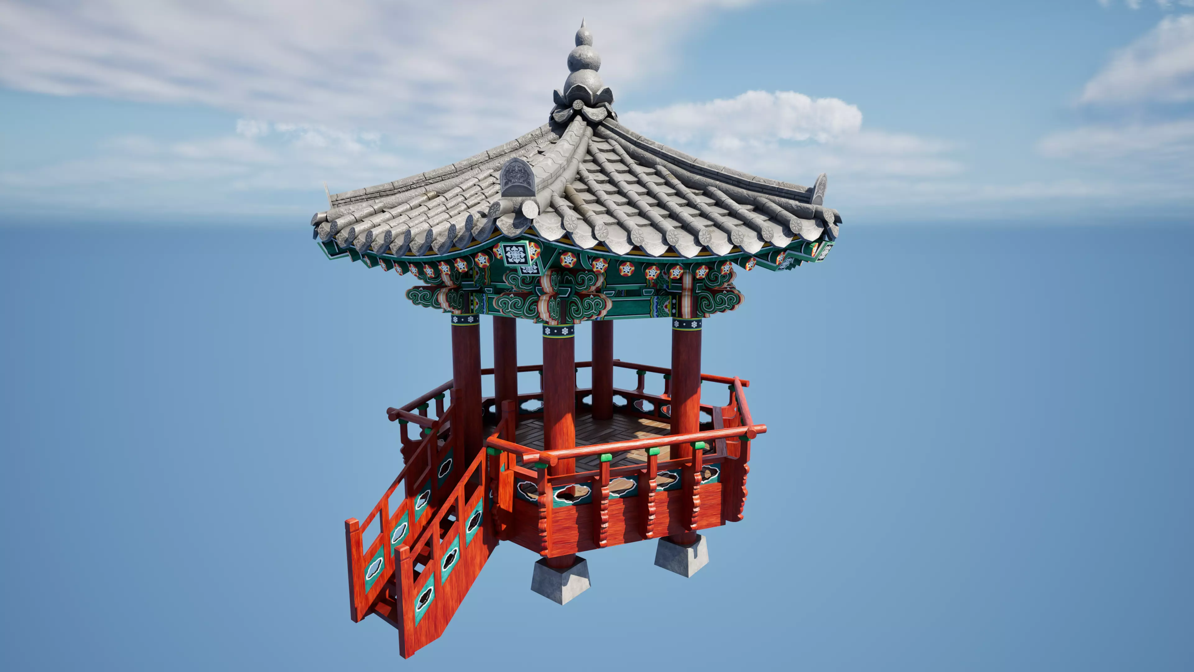 Pavilion Hexagon - Korea Traditional Architecure - Yukmojung Low-poly 3D model