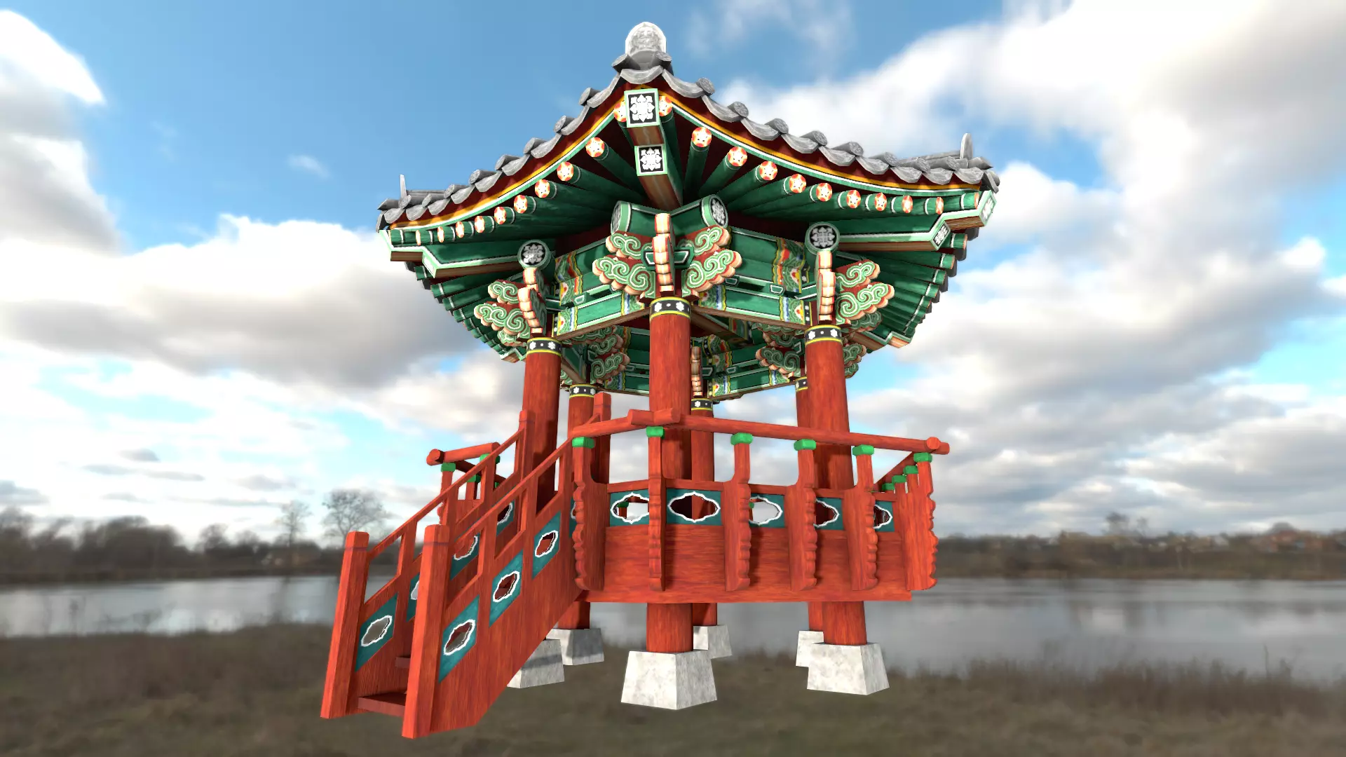 Pavilion Hexagon Low-poly 3D model_0