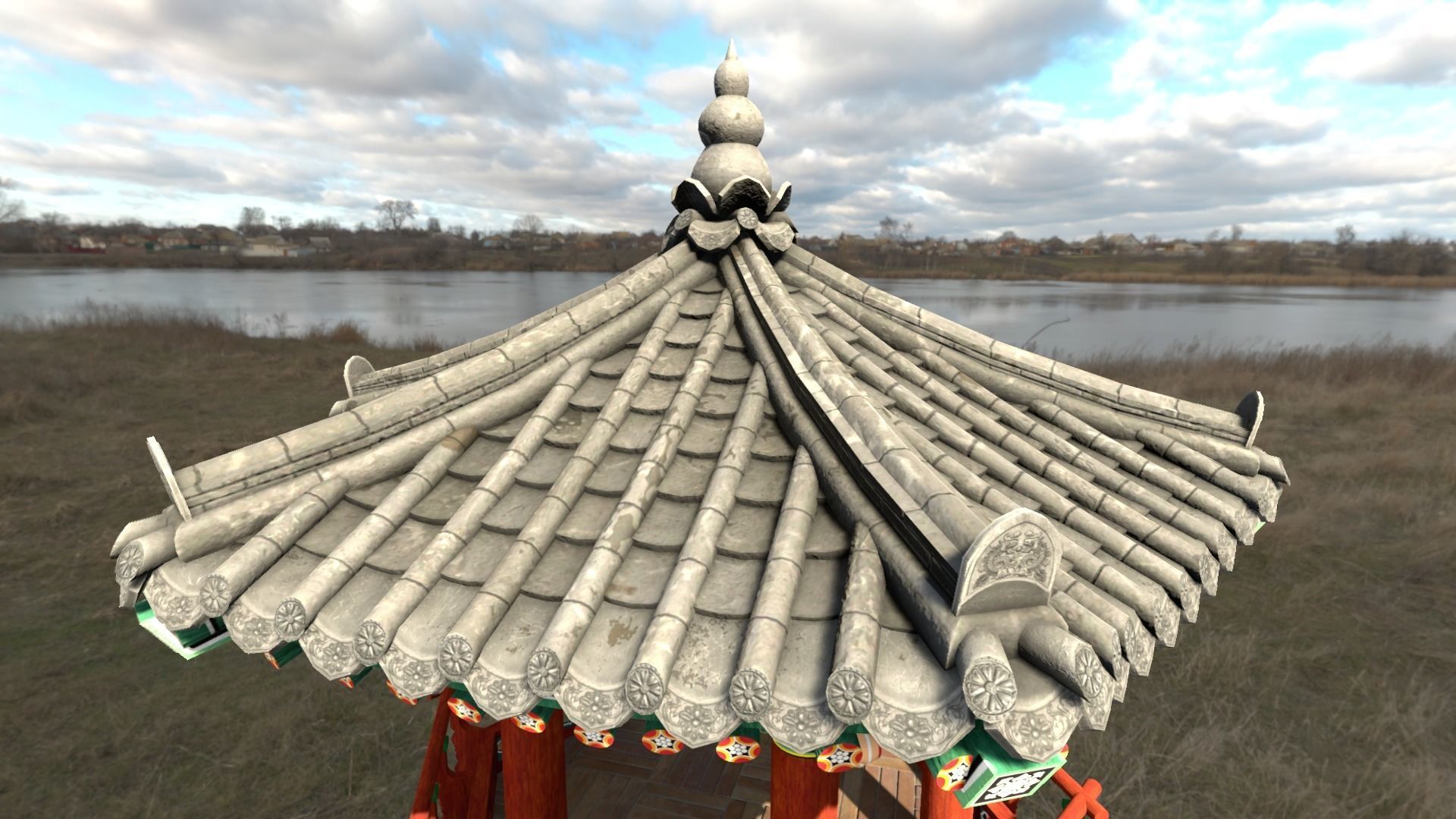 Pavilion Hexagon Low-poly 3D model_7