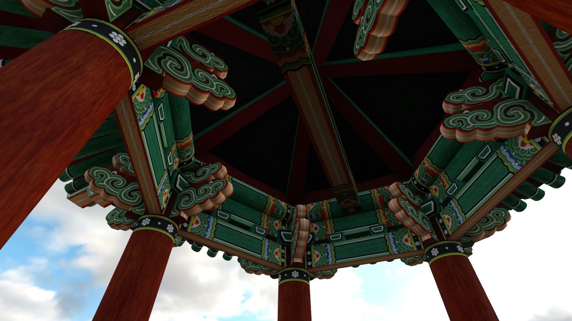 Pavilion Hexagon Low-poly 3D model_5