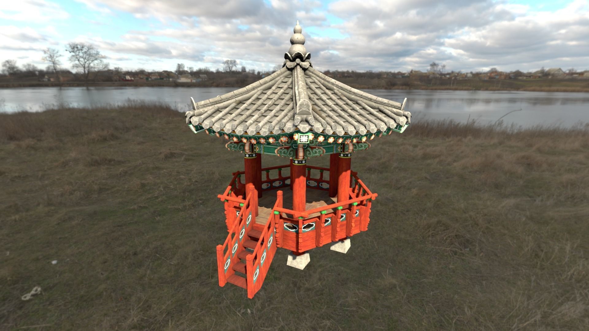 Pavilion Hexagon Low-poly 3D model_2