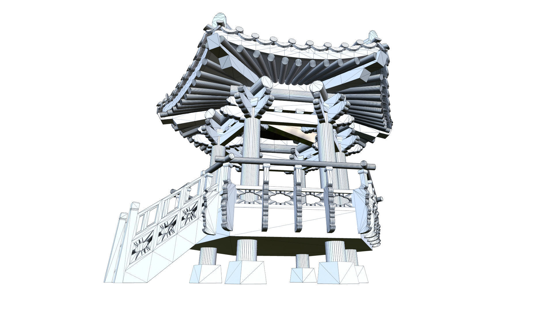 Pavilion Hexagon Low-poly 3D model_11