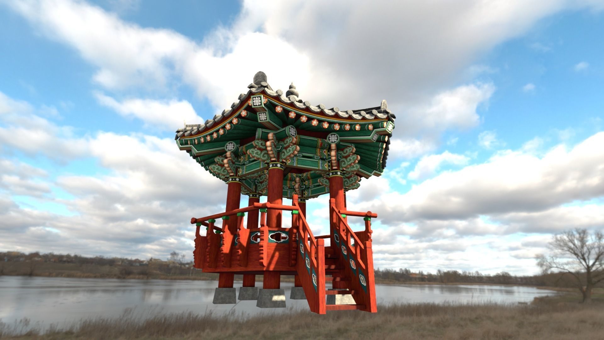 Pavilion Hexagon Low-poly 3D model_3