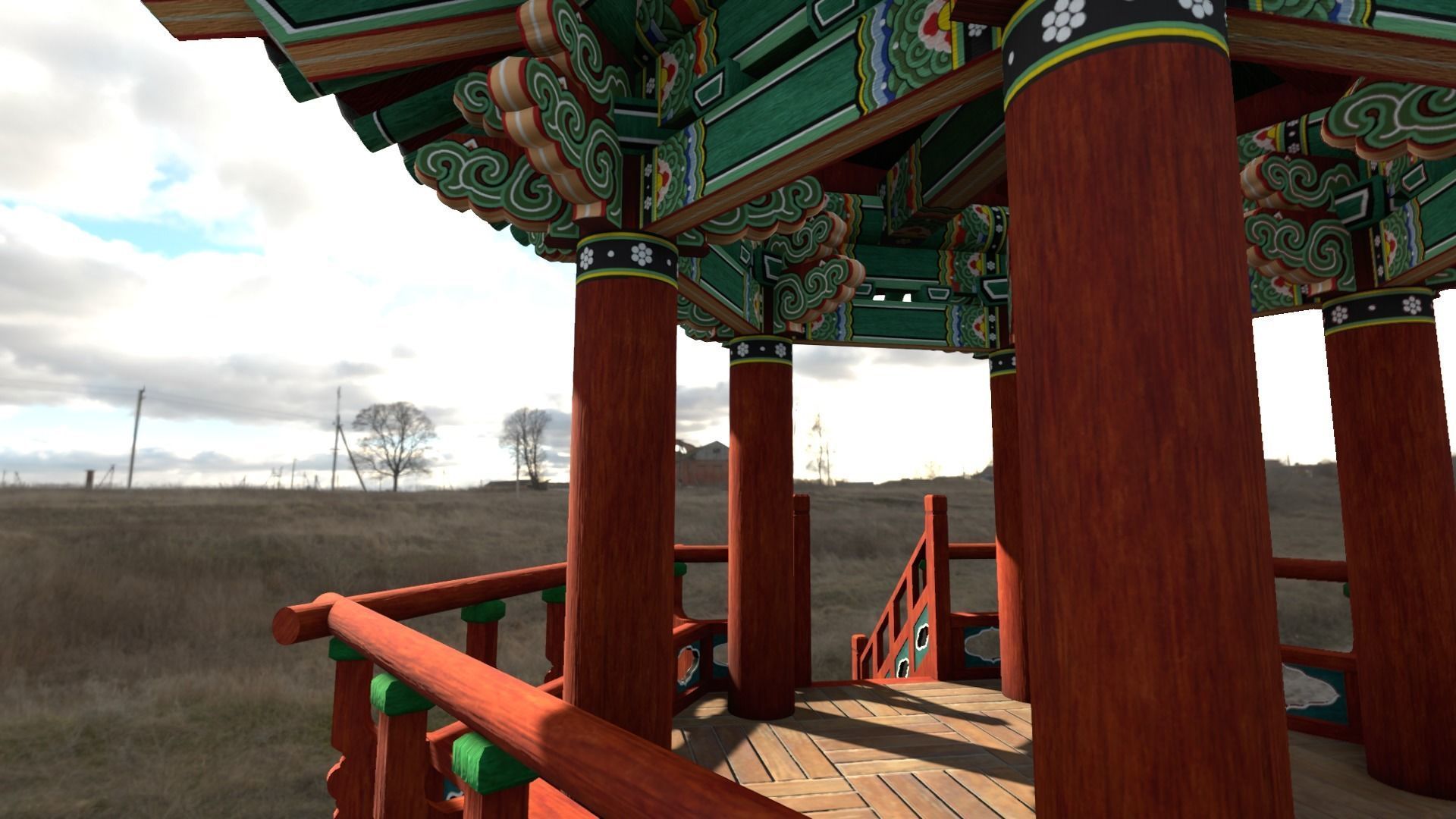 Pavilion Hexagon Low-poly 3D model_6