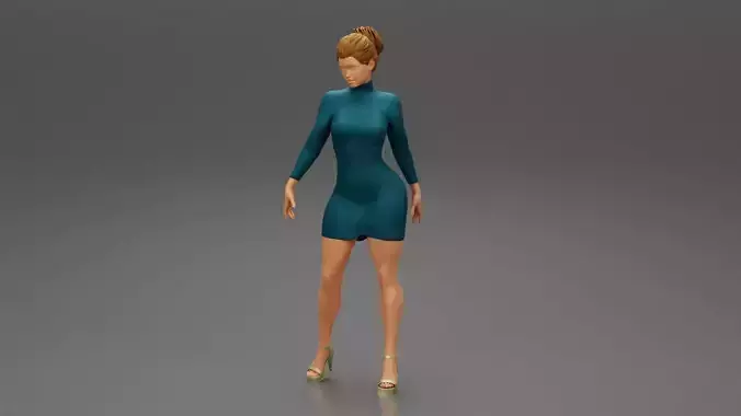 Beautiful Fashion Girl Posing In Dress  3D print model