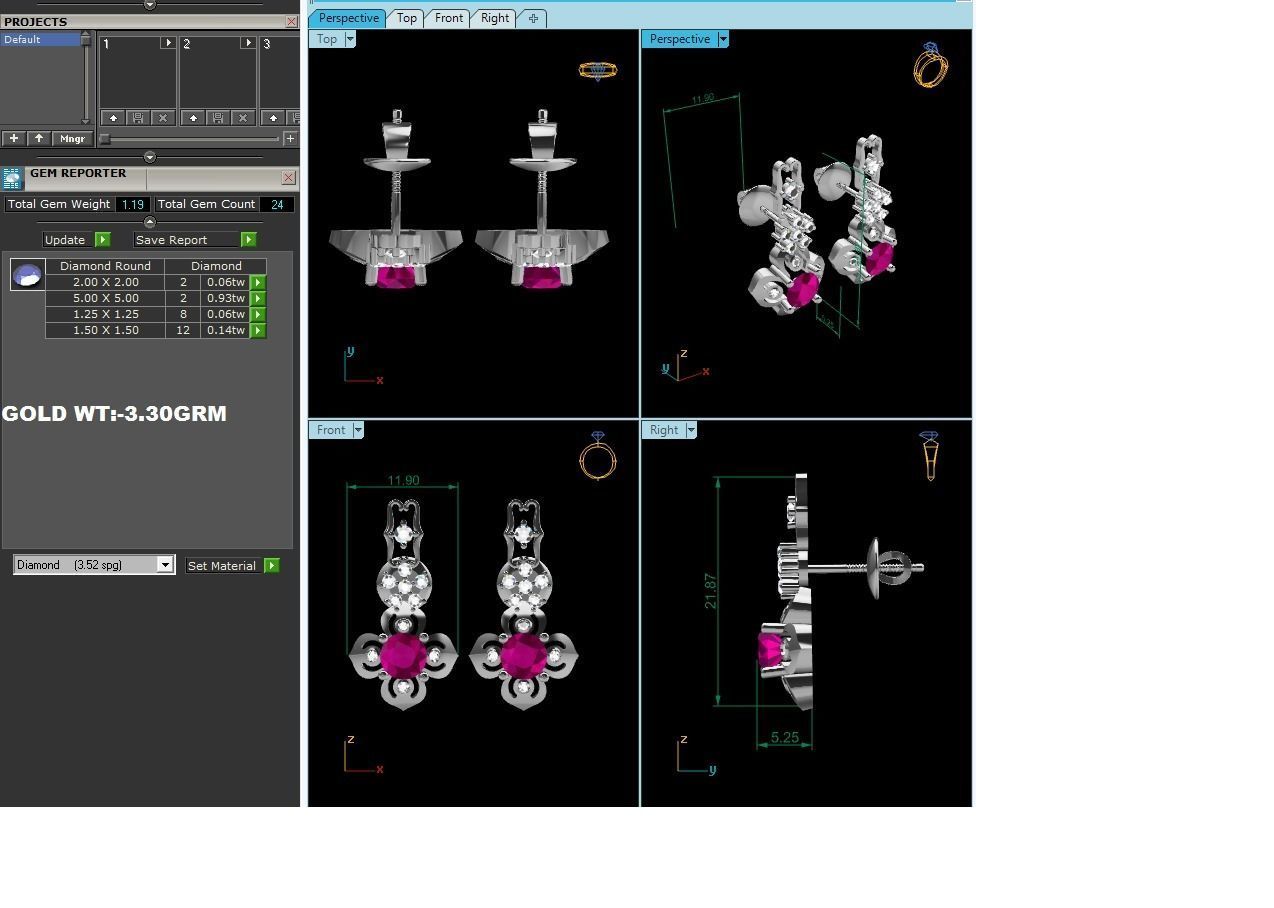 Women Earrings 3dm STL OBJ FBX Render Details 3D print model_6