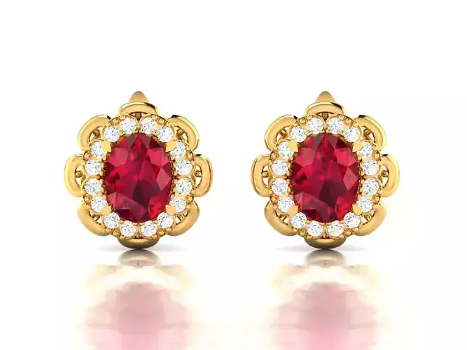 Women Oval Diamond Earrings 3dm STL OBJ FBX Render Details 3D print model