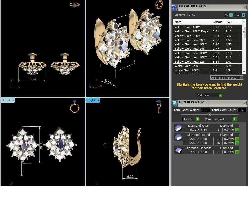 Women Oval Diamond Earrings 3dm STL OBJ FBX Render Details 3D print model_5