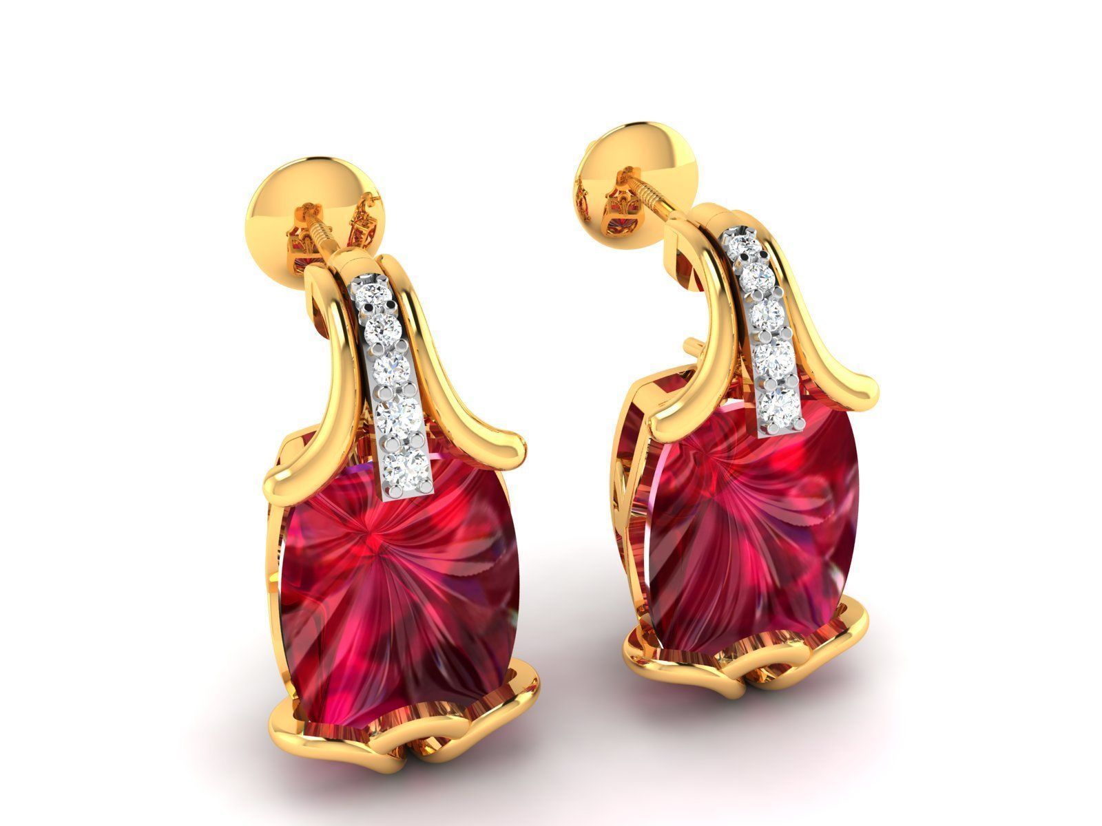 Women Oval Diamond Earrings 3dm STL OBJ FBX Render Details 3D print model_2