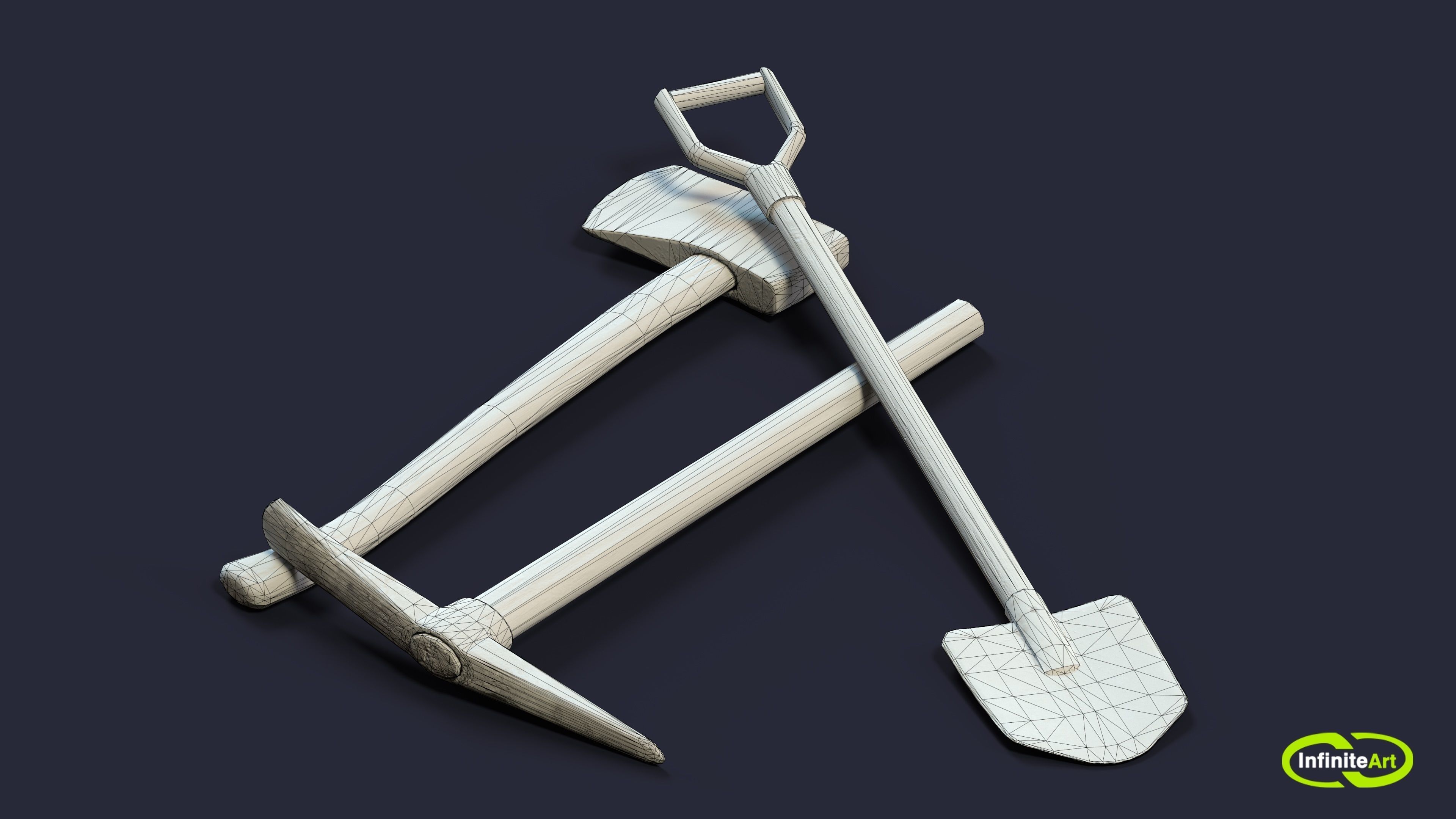 Pick and shovel and axe Low-poly 3D model_3