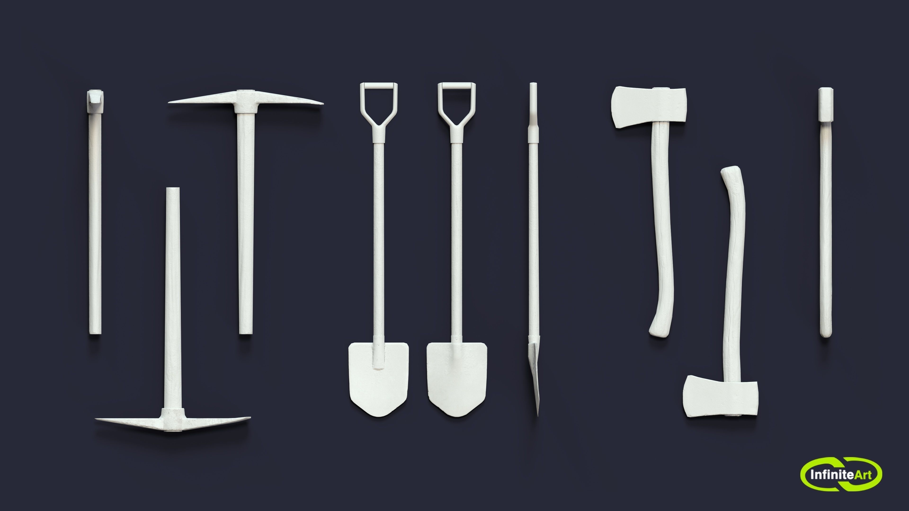Pick and shovel and axe Low-poly 3D model_5