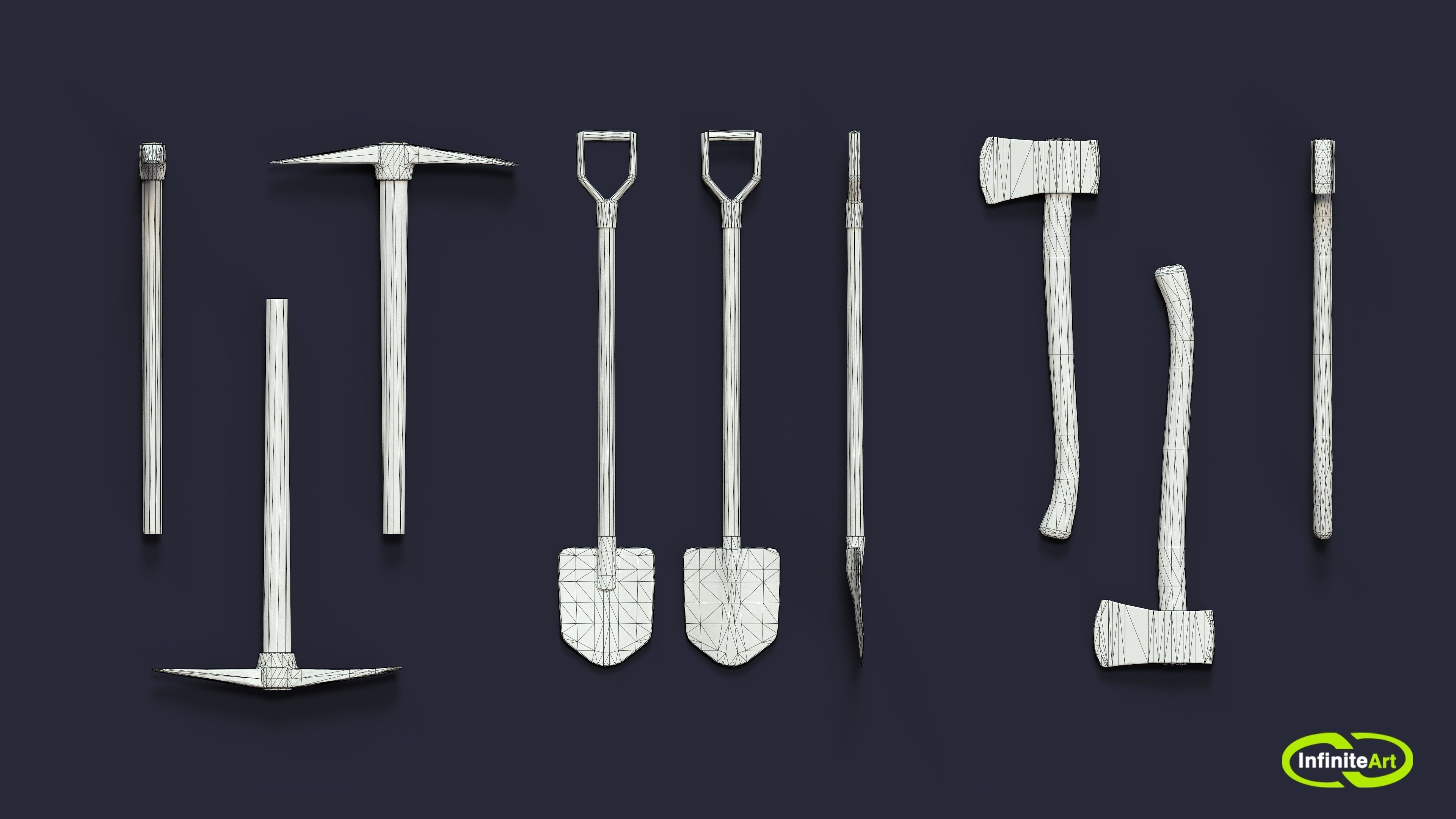 Pick and shovel and axe Low-poly 3D model_6