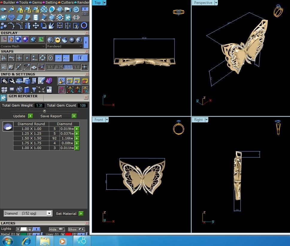 Women butterfly Pendants 3dm STL OBJ FBX Render Details 3D print model_6