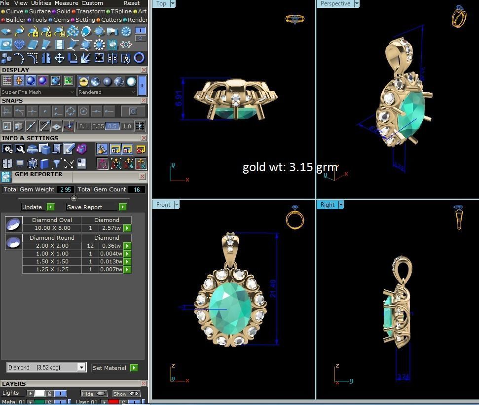 Women Oval Stone Pendants 3dm STL OBJ FBX Render Details 3D print model_6