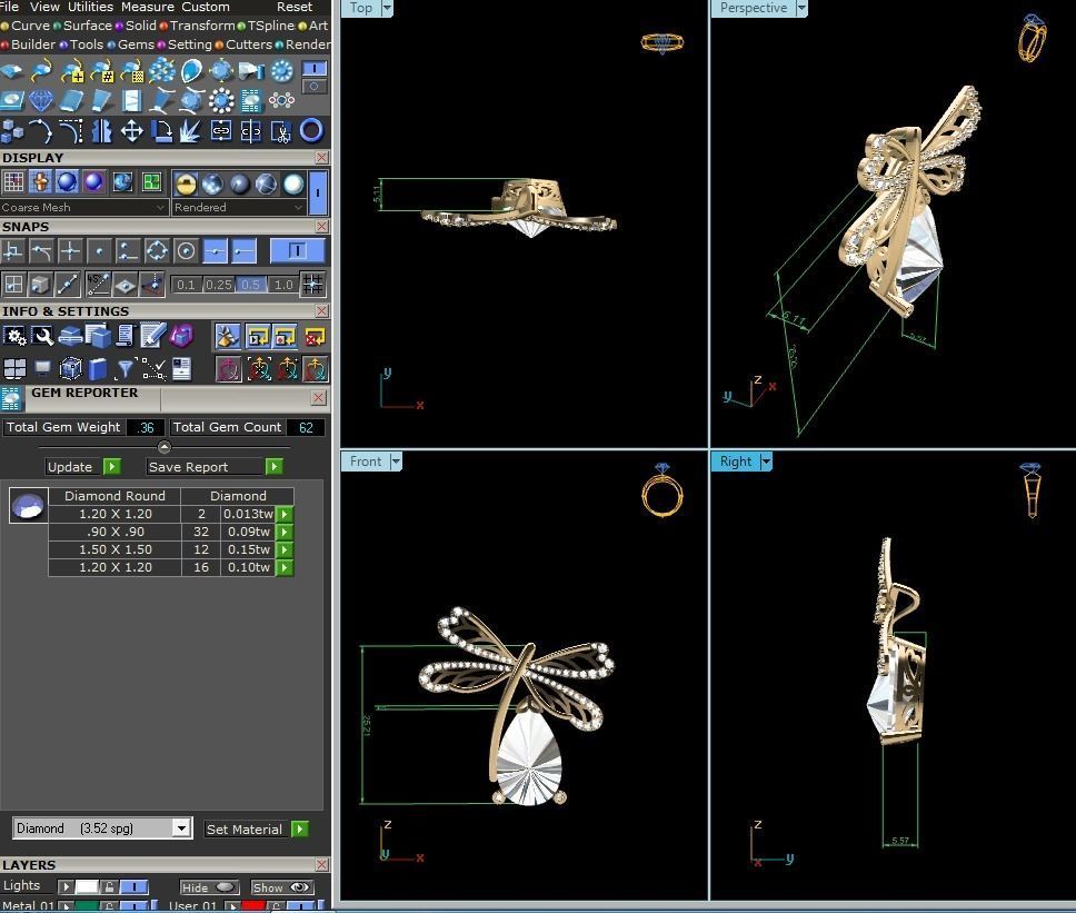 Women butterfly Pendants 3dm STL OBJ FBX Render Details 3D print model_6