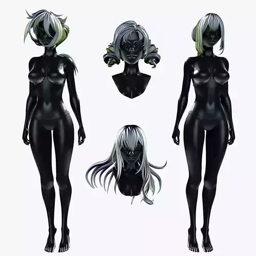 4 Hairstyle Character Anime Collection Vol 3 Low-poly 3D model