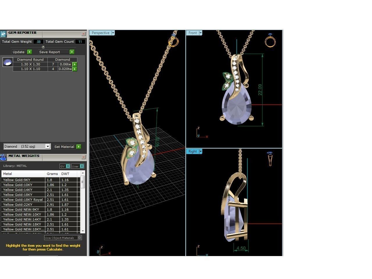 Women Pear Diamond Pendants 3dm STL OBJ FBX Render Details 3D print model_8