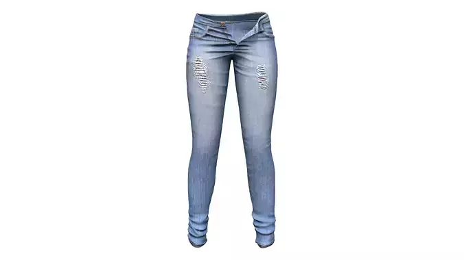 Unbuttoned Torn Denim Jeans Pants