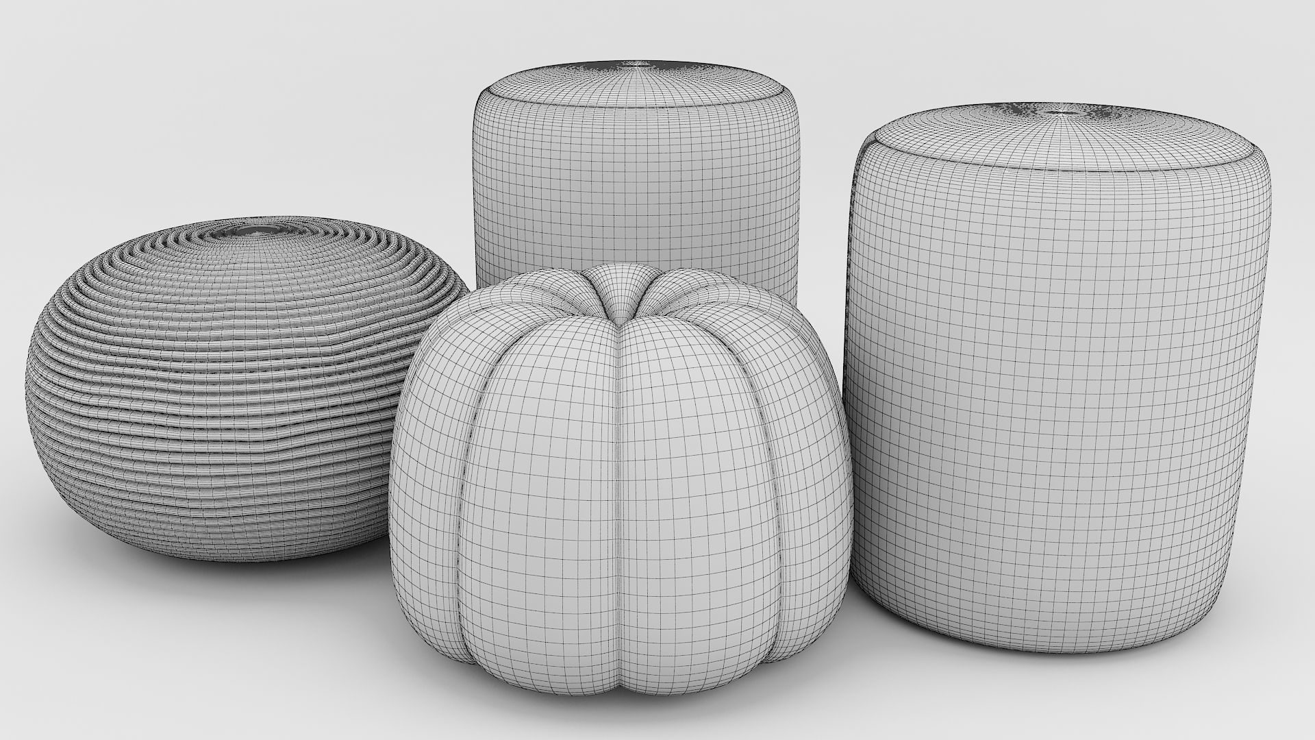 Ottoman sofa set 4 Low-poly 3D model_3