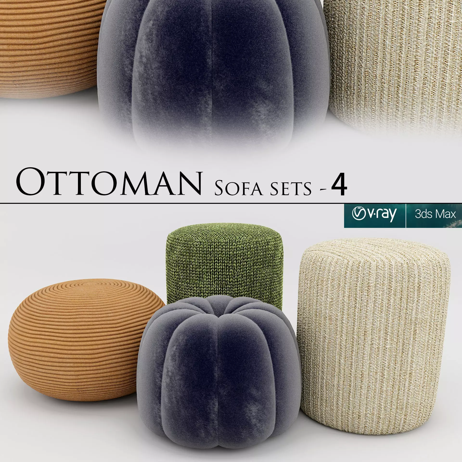Ottoman sofa set 4 Low-poly 3D model_0
