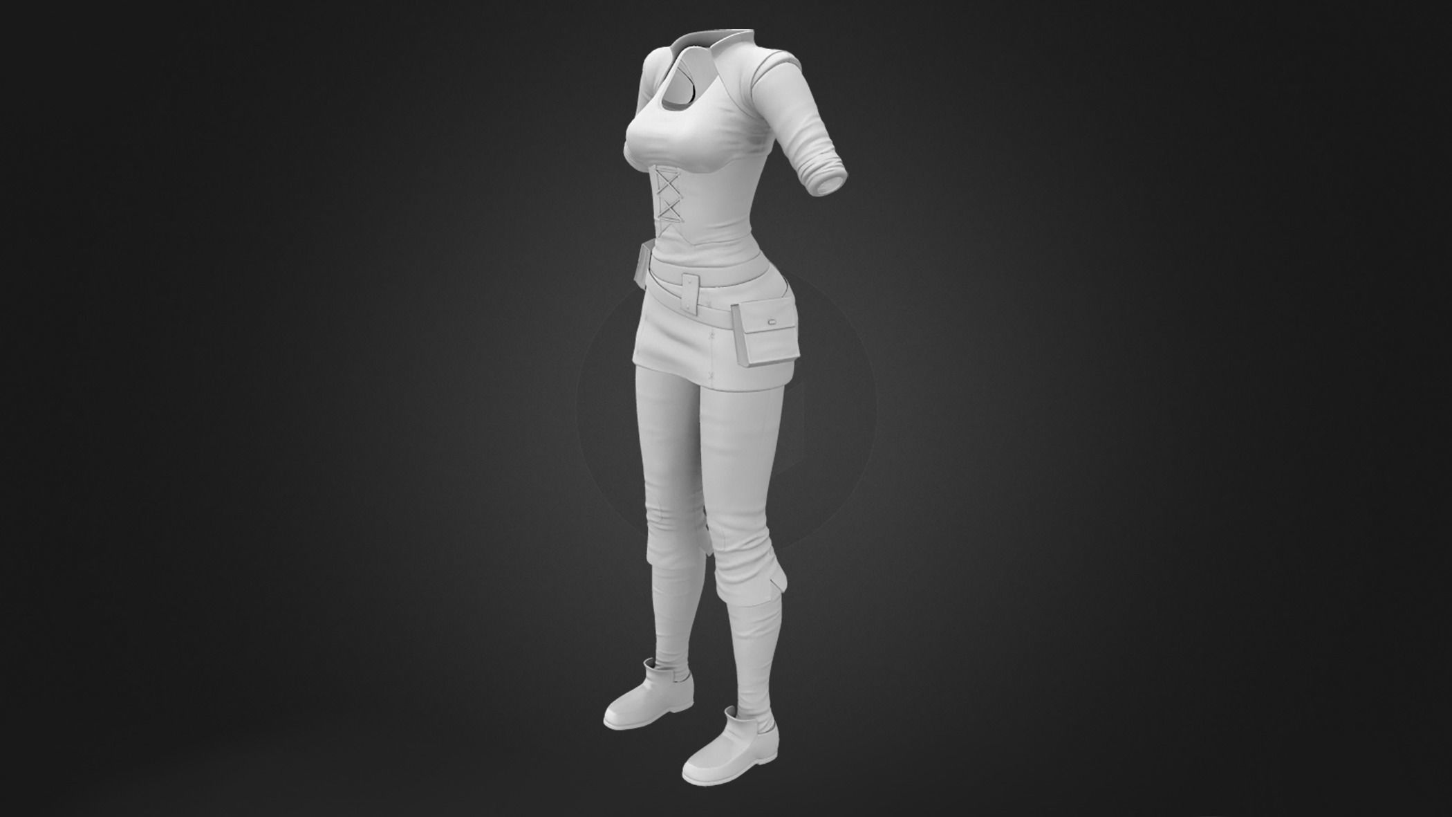 Female Medieval Steampunk Pheasant Full Outfit Costume Low-poly 3D model_14