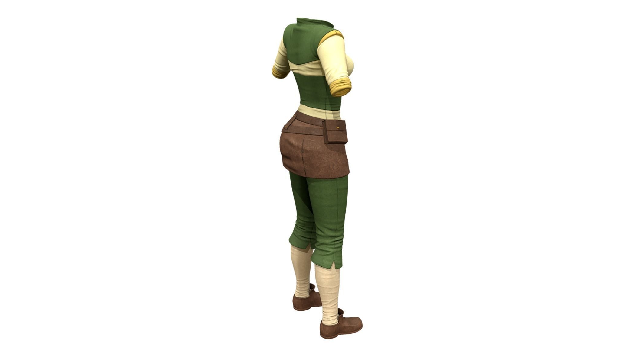 Female Medieval Steampunk Pheasant Full Outfit Costume Low-poly 3D model_11