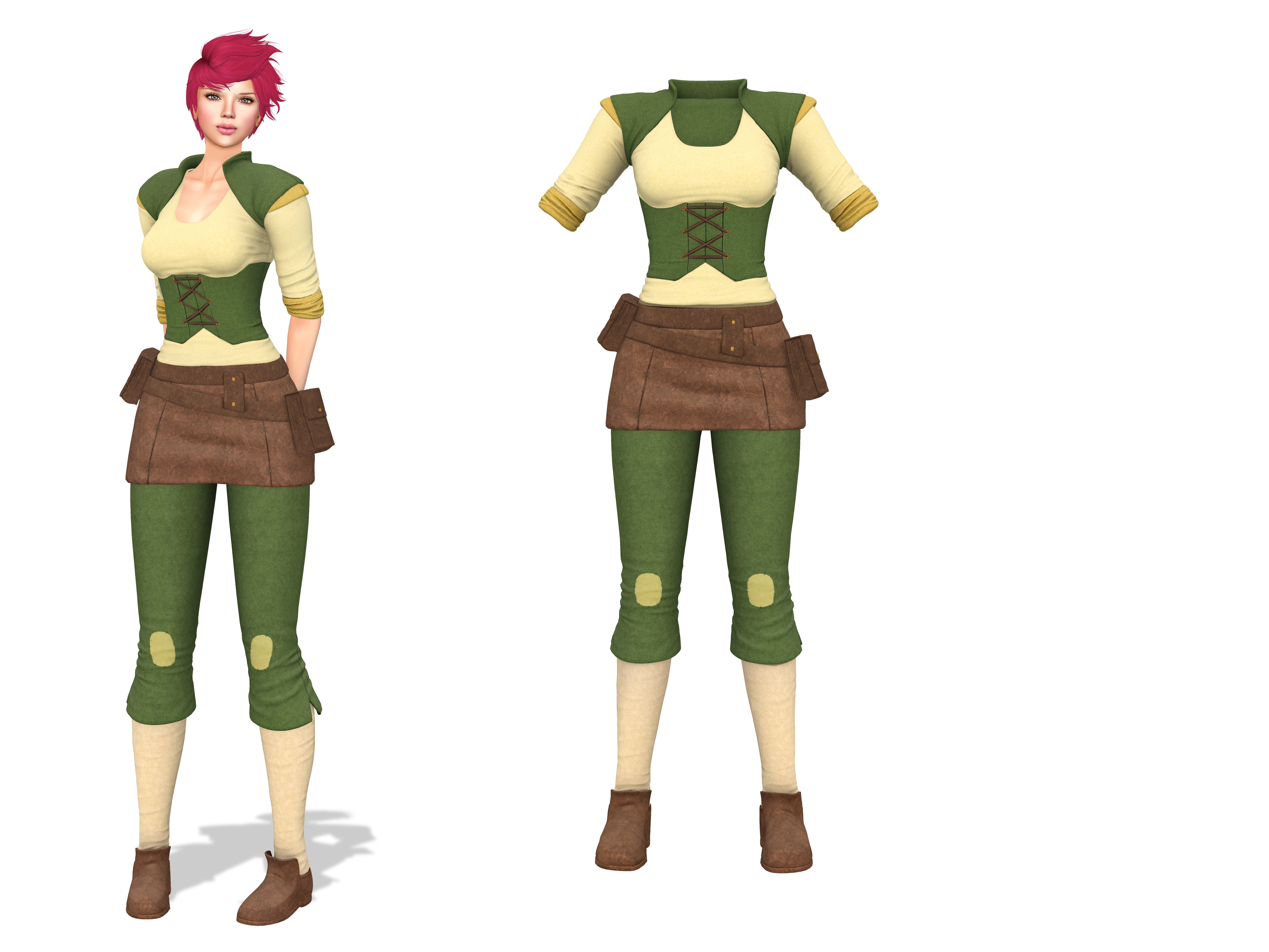 Female Medieval Steampunk Pheasant Full Outfit Costume Low-poly 3D model_2