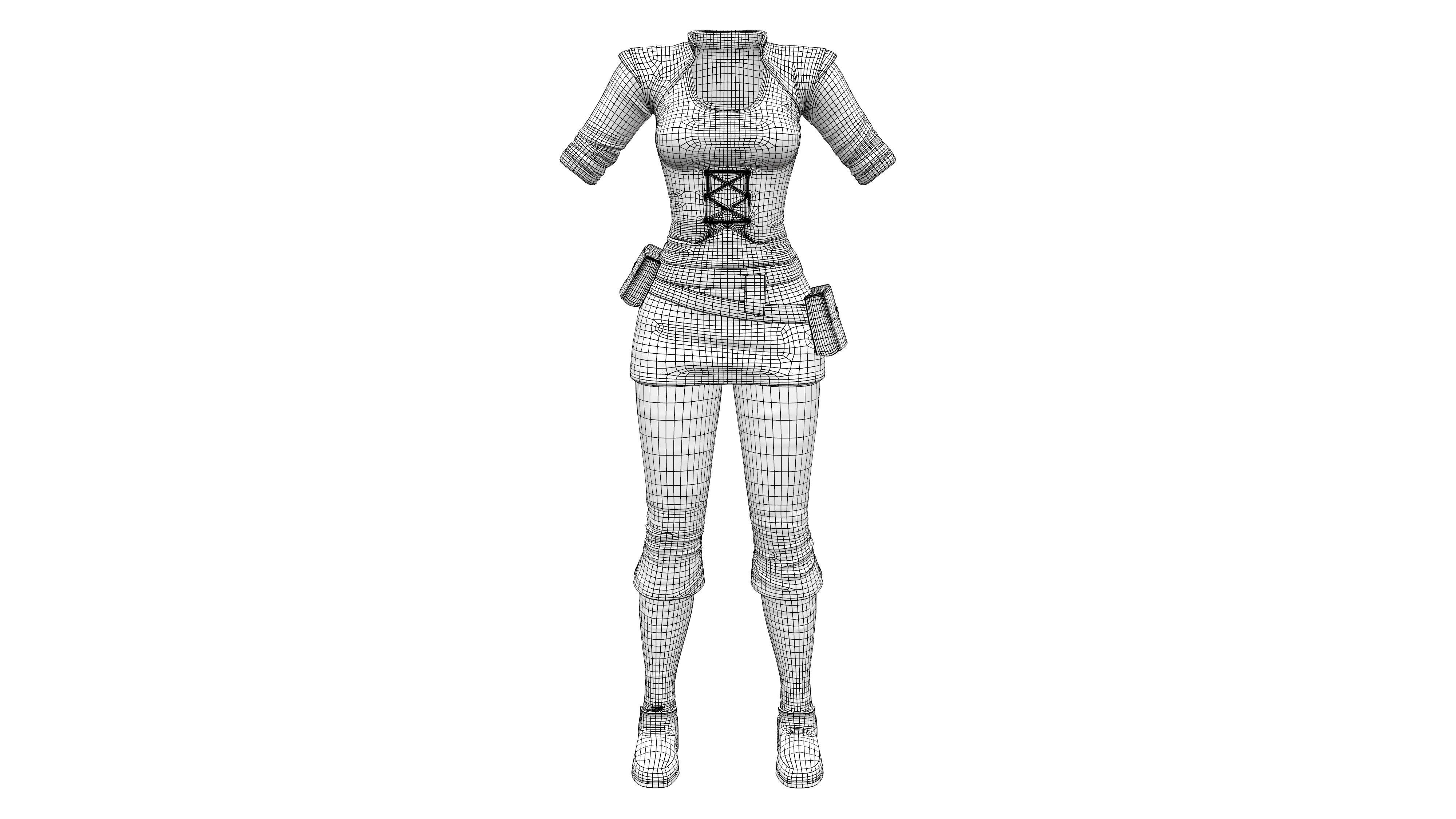 Female Medieval Steampunk Pheasant Full Outfit Costume Low-poly 3D model_12