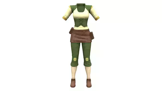 Female Medieval Steampunk Pheasant Full Outfit Costume Low-poly 3D model