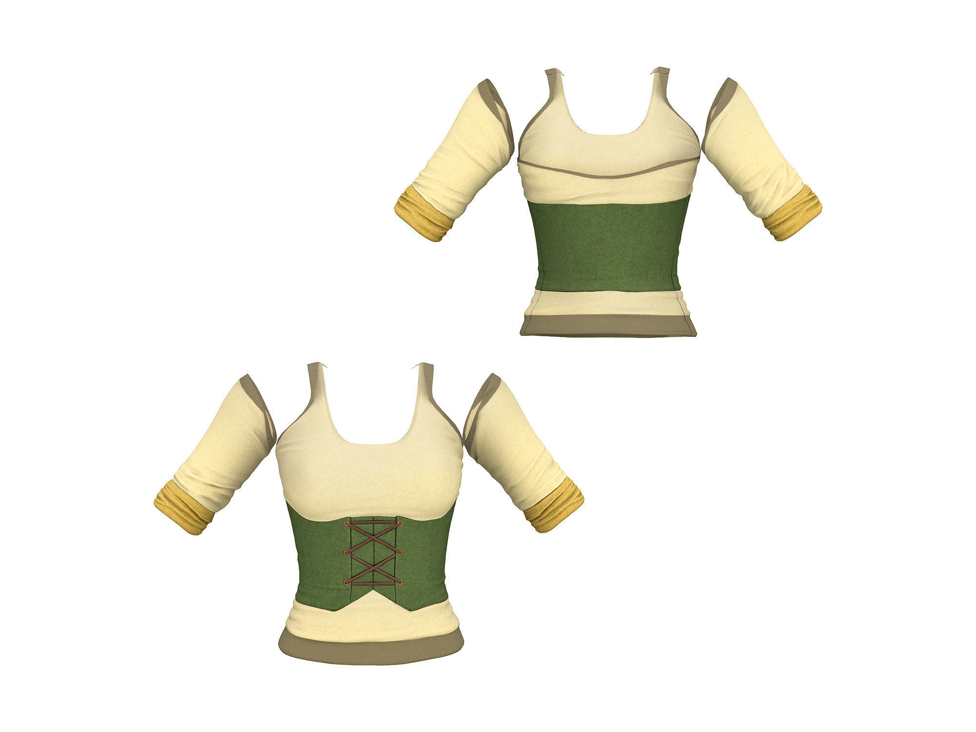 Female Medieval Steampunk Pheasant Full Outfit Costume Low-poly 3D model_4