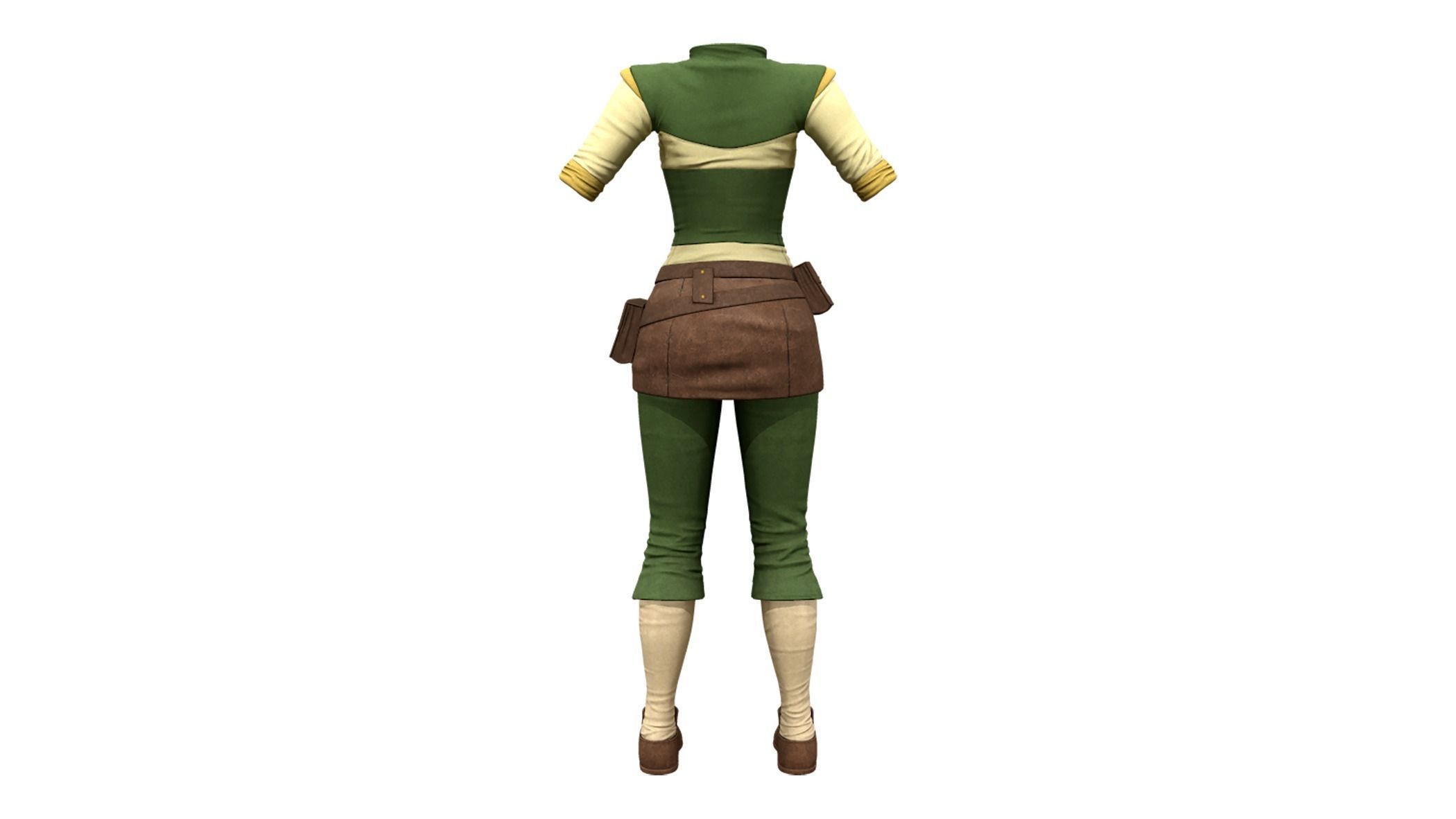 Female Medieval Steampunk Pheasant Full Outfit Costume Low-poly 3D model_10