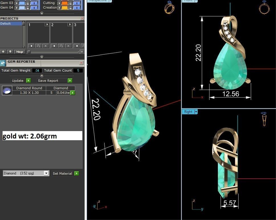   Solitaire Pear Diamond Pendants 3dm STL OBJ FBX Render Details 3D print model_5