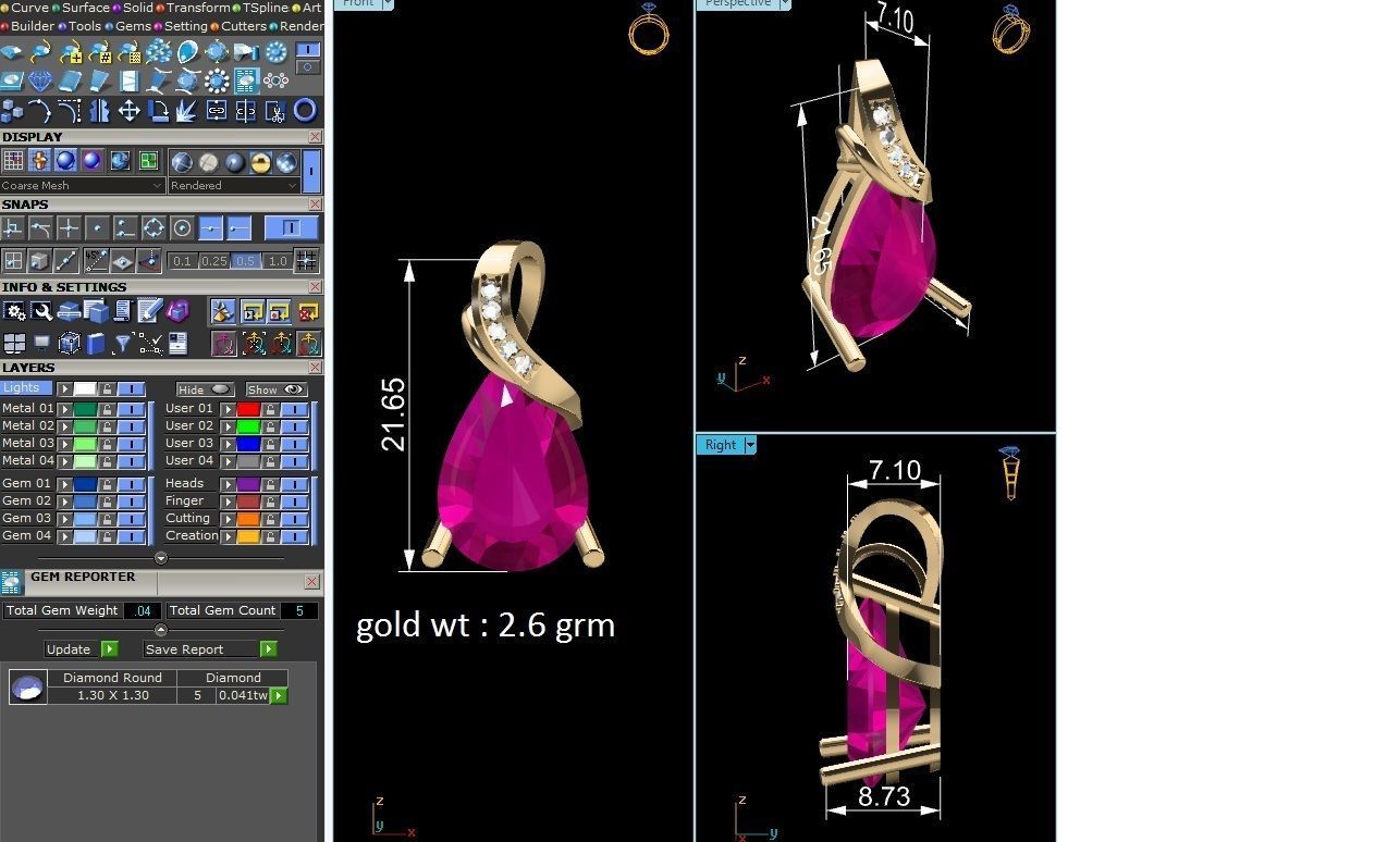   Solitaire Pear Diamond Pendants 3dm STL OBJ FBX Render Details 3D print model_7