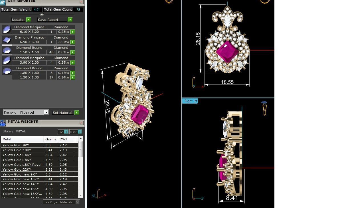 Princess Stone Pendants 3dm STL OBJ FBX Render Details 3D print model_5