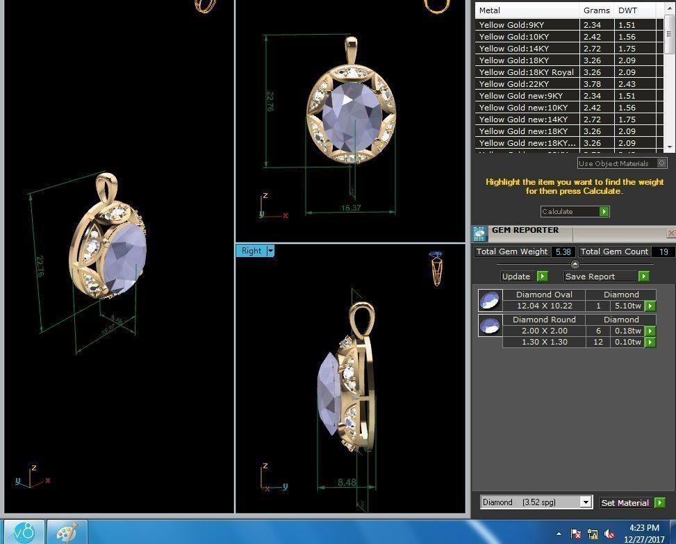 Solitaire Oval Diamond Pendants 3dm STL OBJ FBX Render Details 3D print model_9