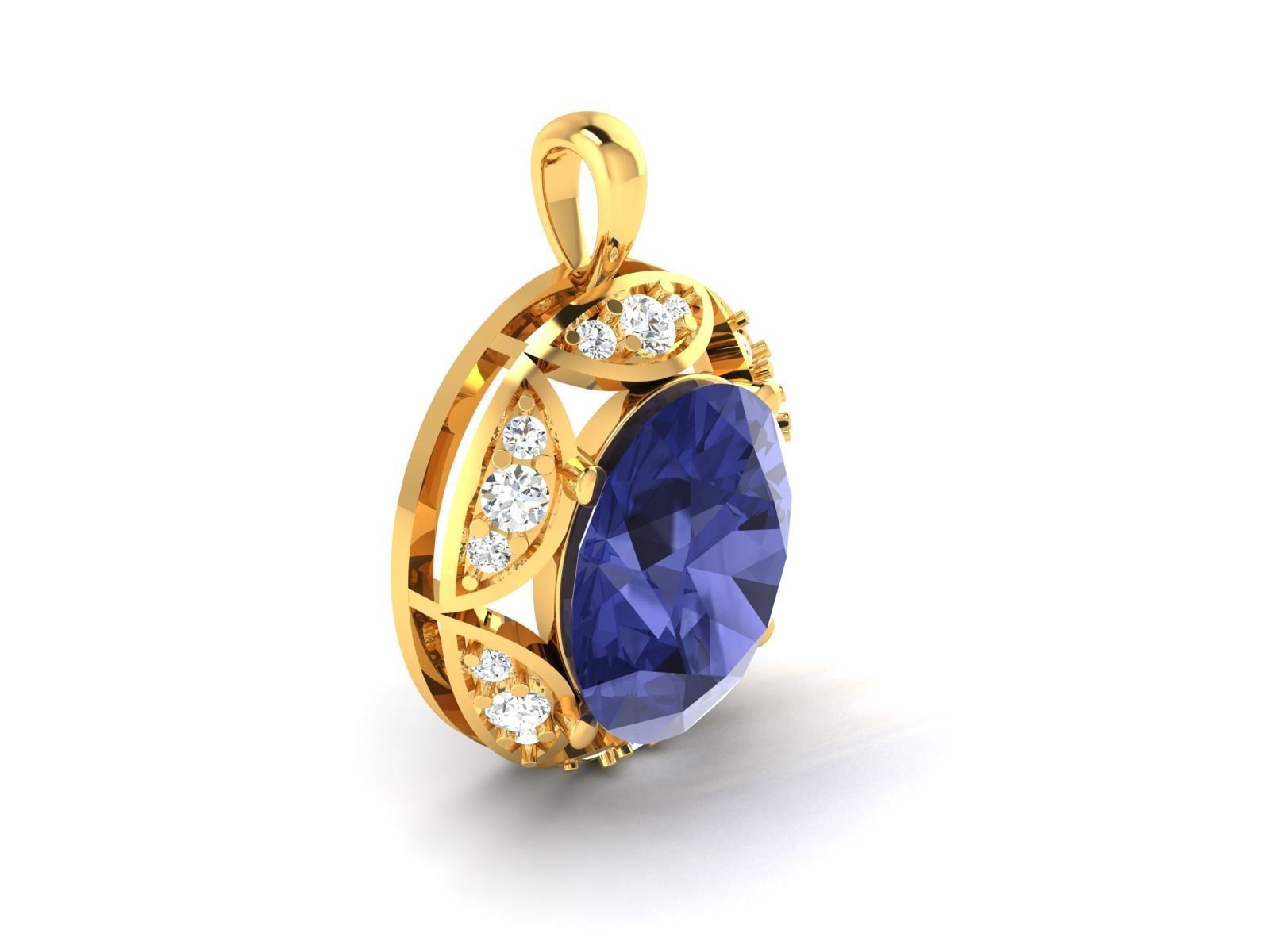 Solitaire Oval Diamond Pendants 3dm STL OBJ FBX Render Details 3D print model_12