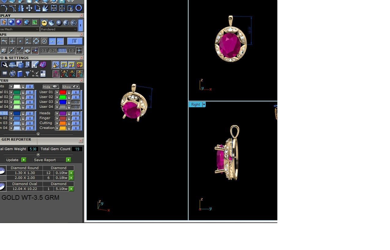 Solitaire Oval Diamond Pendants 3dm STL OBJ FBX Render Details 3D print model_7