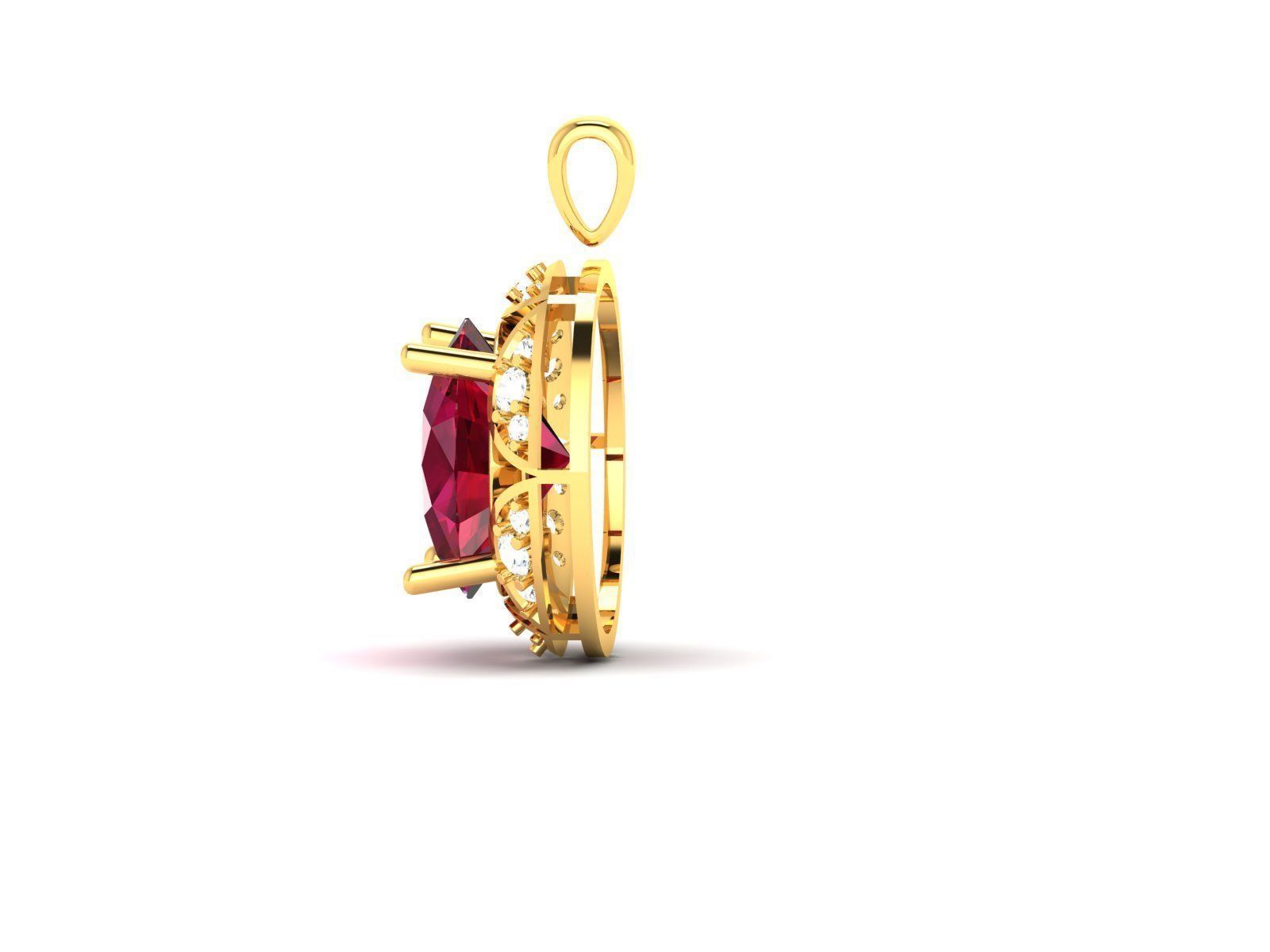 Solitaire Oval Diamond Pendants 3dm STL OBJ FBX Render Details 3D print model_8