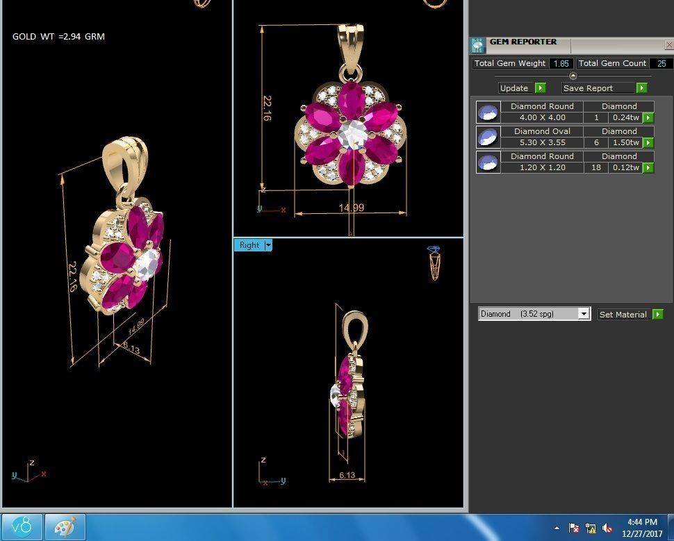 Oval Stone Women Pendants 3dm STL OBJ FBX Render Details 3D print model_5