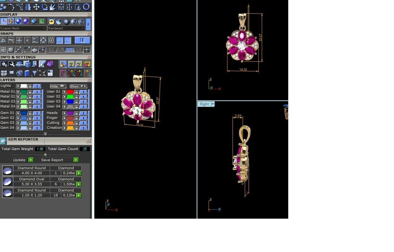 Oval Stone Women Pendants 3dm STL OBJ FBX Render Details 3D print model_4