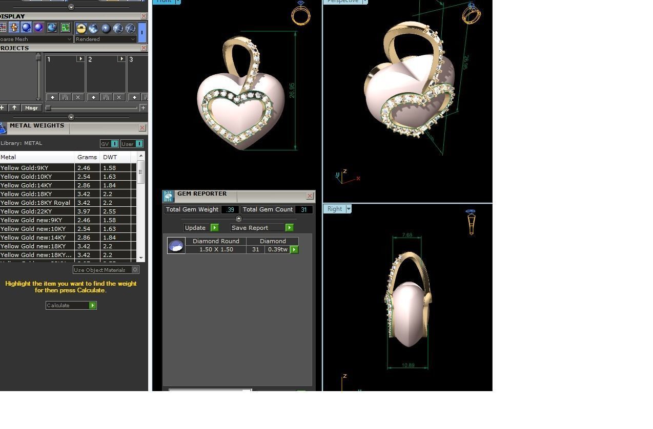  Women Heart Stone Pendants 3dm STL OBJ FBX Render Details 3D print model_7