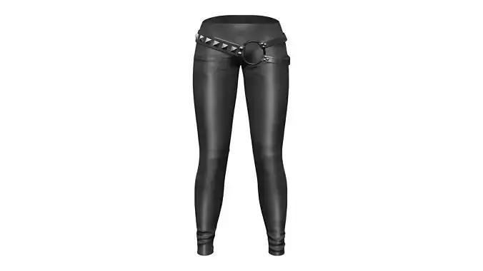 Black Rivets Decorated Belt Leather Pants