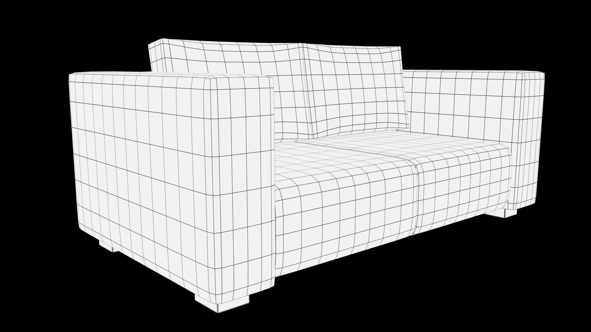 three seater sofa Low-poly 3D model_6