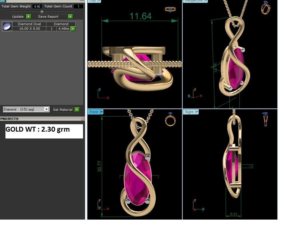 Solitaire Women Oval Diamond Pendants  3D print model_5