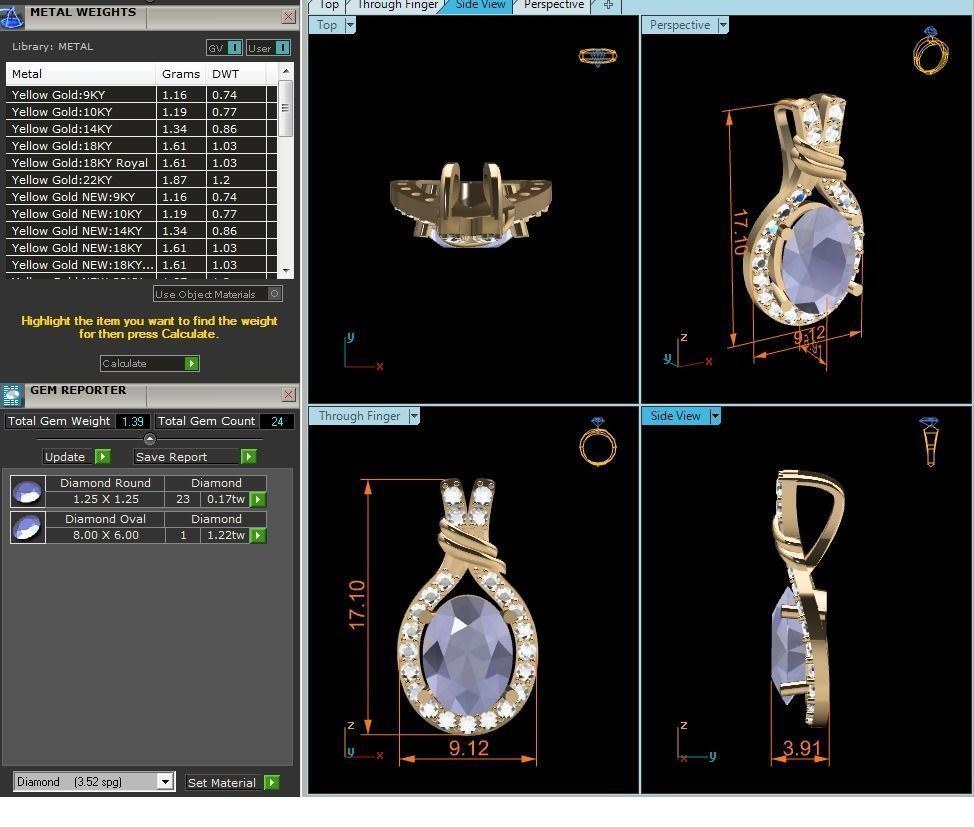 Solitaire Women Oval Diamond Pendants 3D print model_12