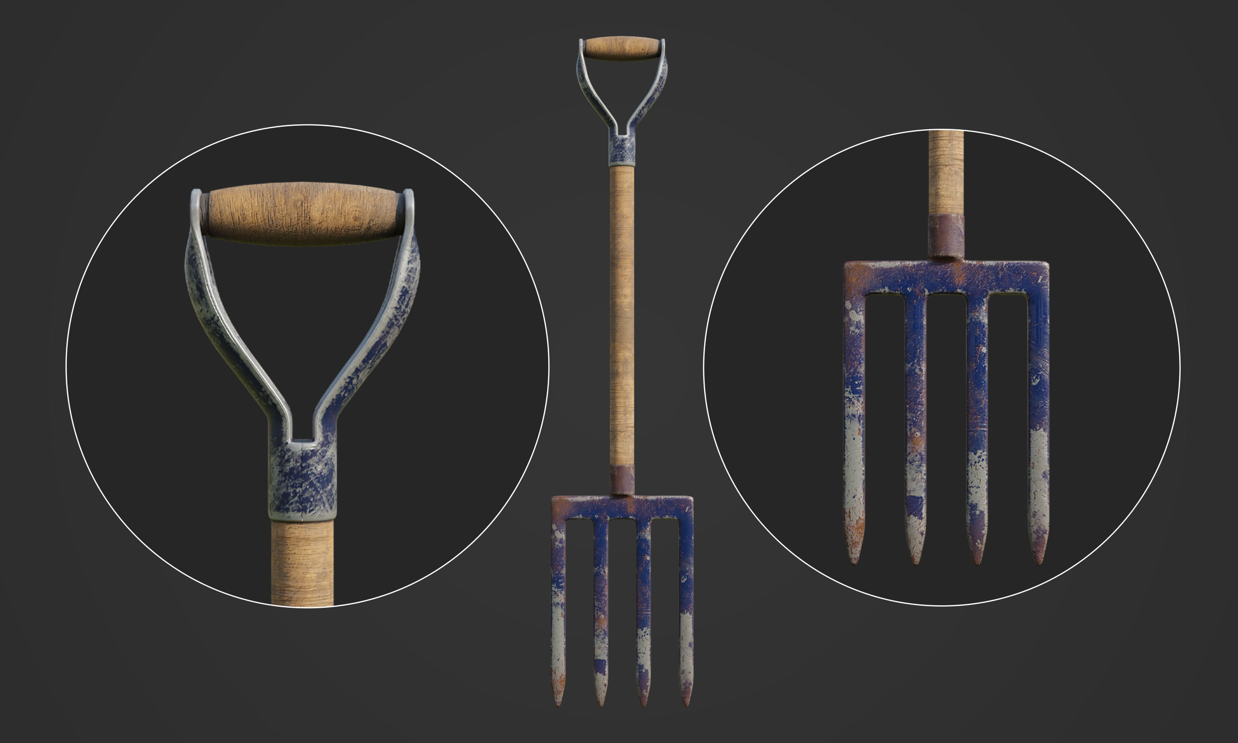Shovel Spading Fork and Wheelbarrow Collection  3D model_2