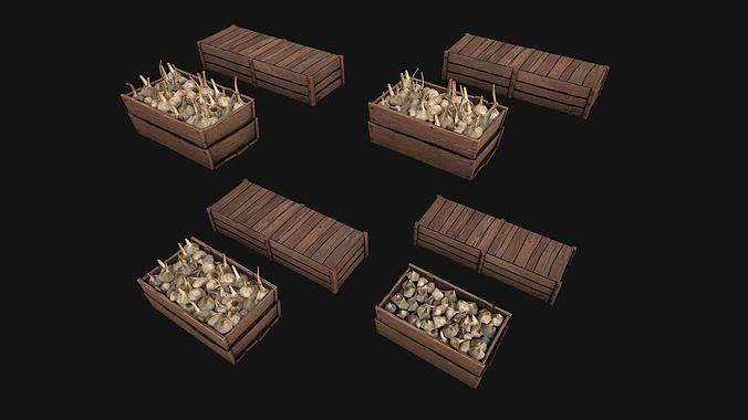 Garlic Box Crate Vegetable Bazaar Stand Stall Market Low-poly 3D model 3