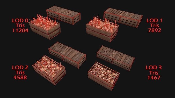 Garlic Box Crate Vegetable Bazaar Stand Stall Market Low-poly 3D model 2